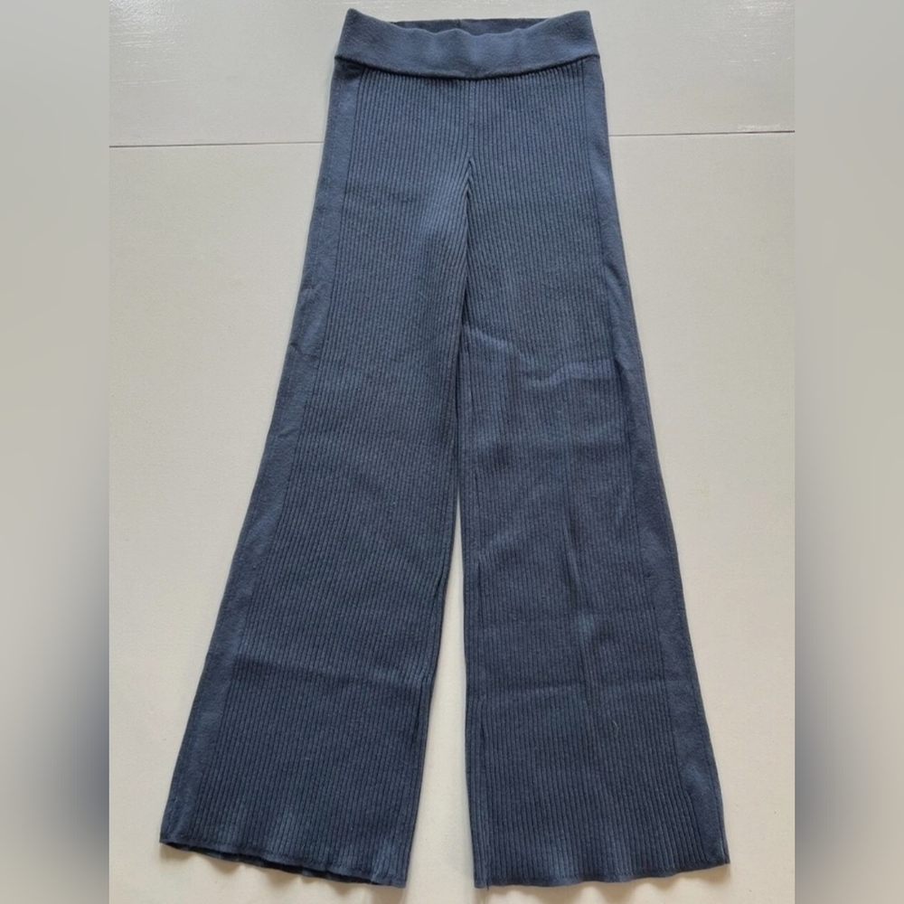 AERIE Gotta Jet Blue Wide Leg Flare Ribbed Knit Pants Size Small